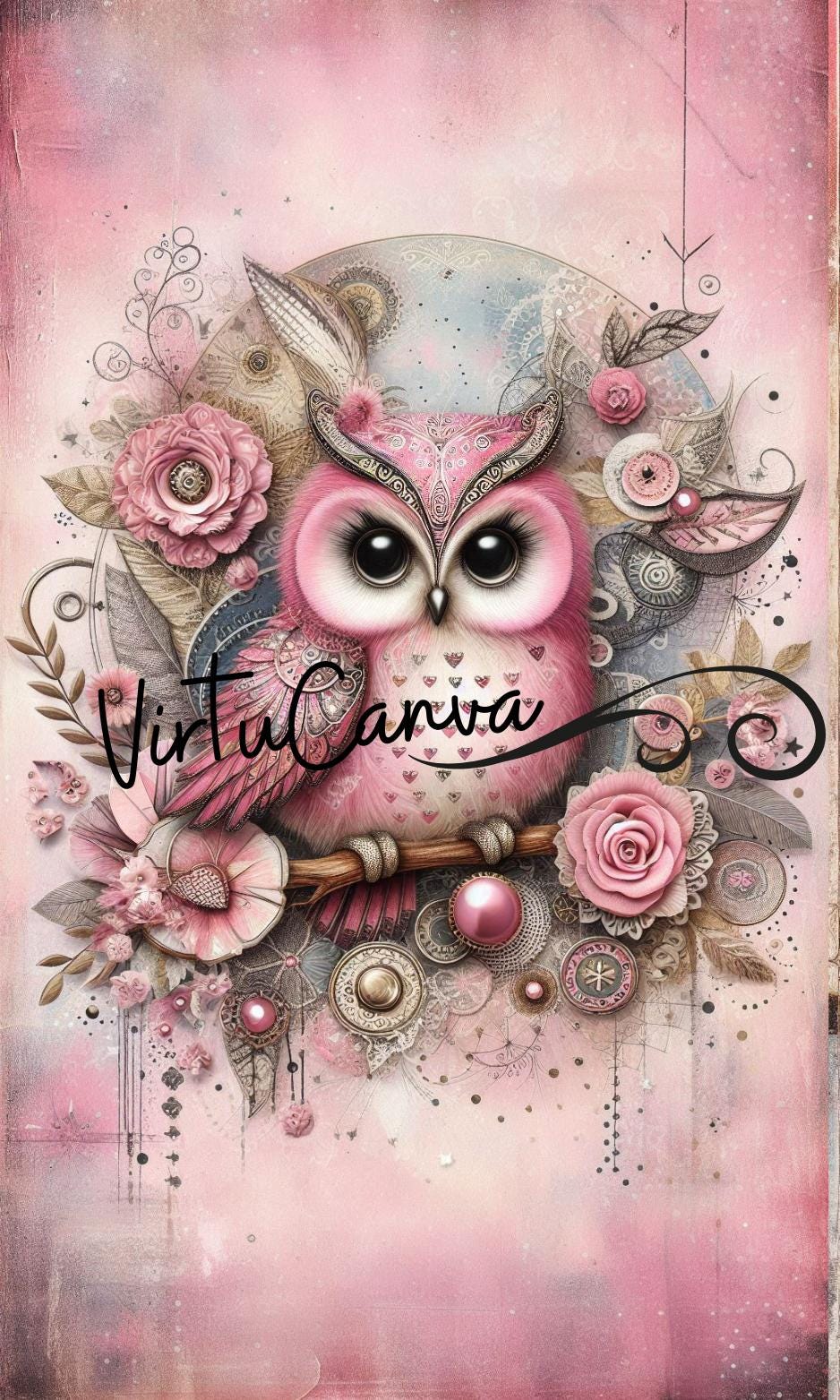 Pink Owl PNG Clipart Bundle, Mixed Media Images (Instant Download)