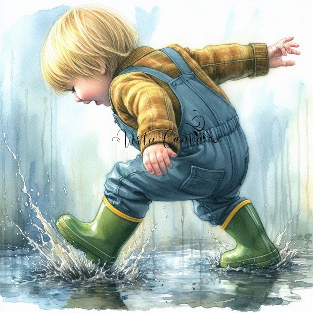 Muddy Puddles Boy PNG Clipart | 10 Rainy Day Digital Images | Instant Download
