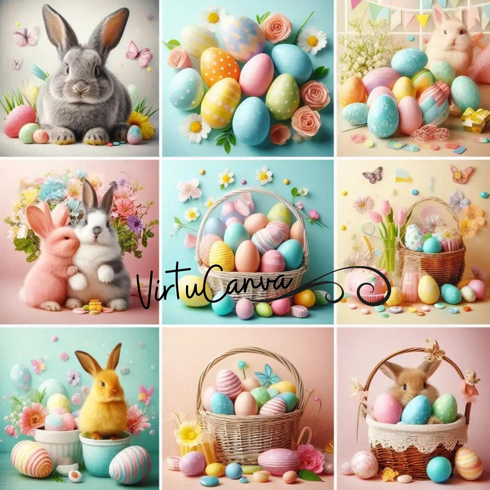 Easter Watercolour Clipart Bundle – Bunny & Eggs | 7 PNG Instant Download