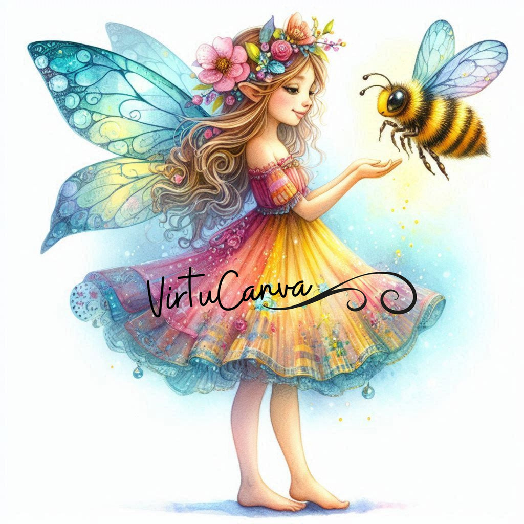Fairy & Bee Whimsical Clipart Bundle – 10 PNG Instant Download