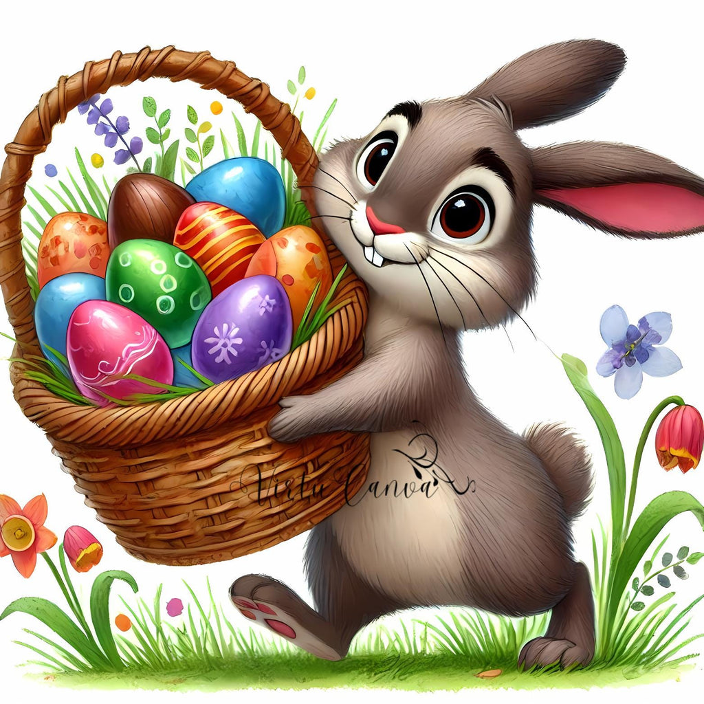 Easter Bunny Watercolor Clipart Bundle – Floral Eggs & Spring Graphics | 18 PNG Instant Download