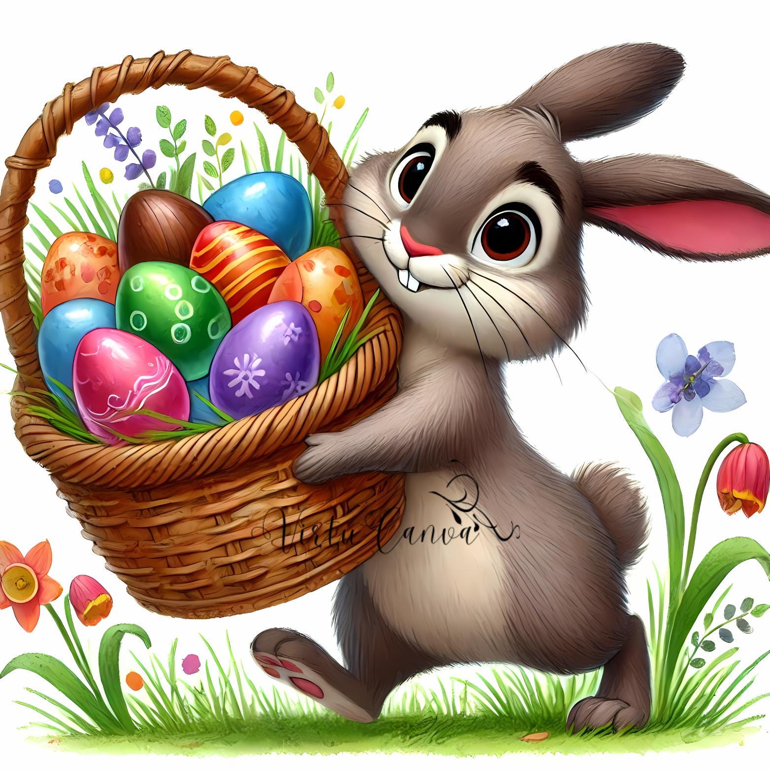 Easter Bunny Watercolor Clipart Bundle – Floral Eggs & Spring Graphics | 18 PNG Instant Download
