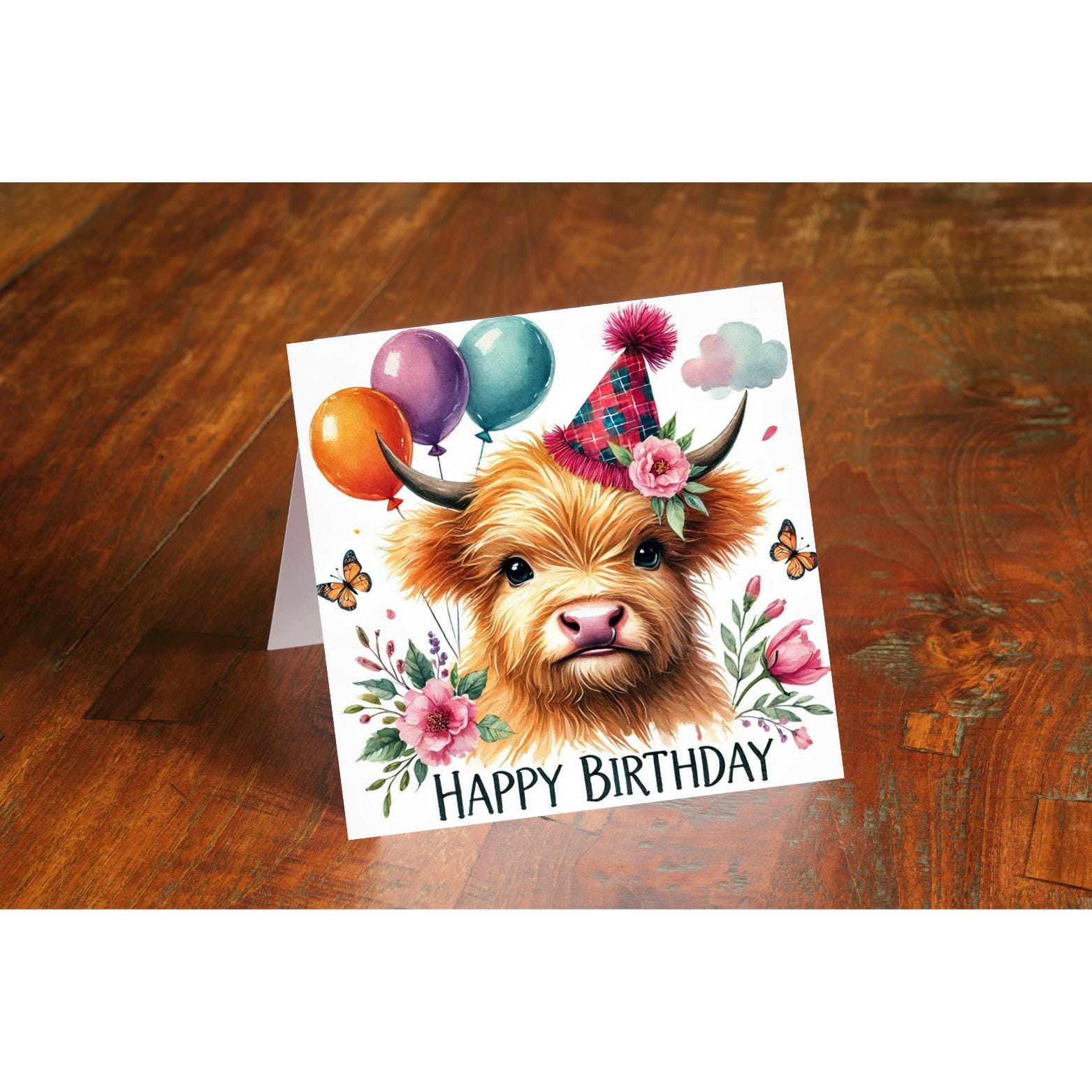 Highland Cow Birthday PNG Clipart, Watercolour Images (Digital Download)