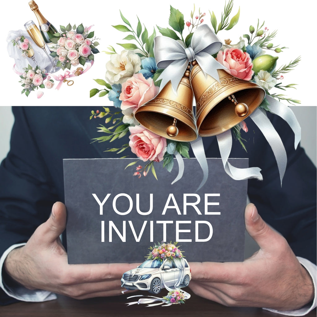 Wedding Clipart Bundle – Floral & Champagne PNG Images | 26 PNG Instant Download