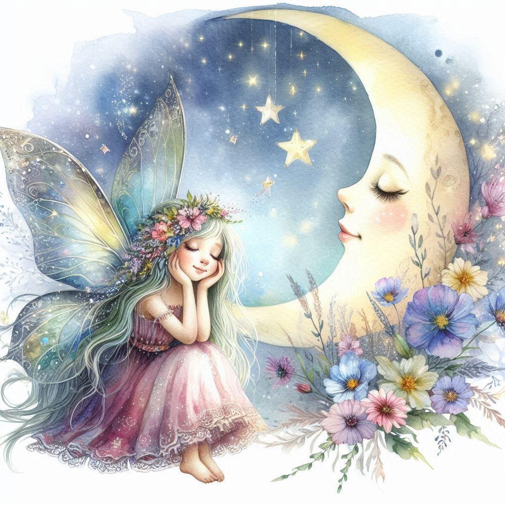 Watercolour Fairy & Moon Clipart Bundle – 9 PNG Instant Download