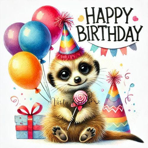 African Animal Happy Birthday Clipart, Watercolour PNG Images (Digital Download)