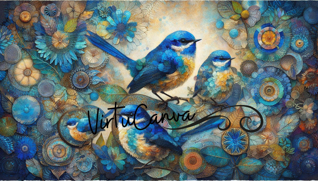 Blue Wren PNG Clipart Bundle, Mixed Media Bird Art (Instant Download)