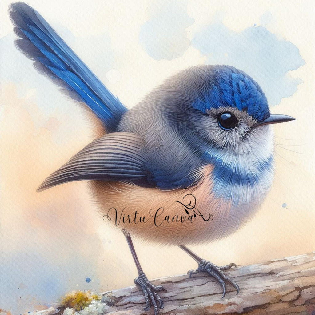 Blue Wren Watercolour Clipart Bundle – Superb Fairy Wren | 15 PNG Instant Download