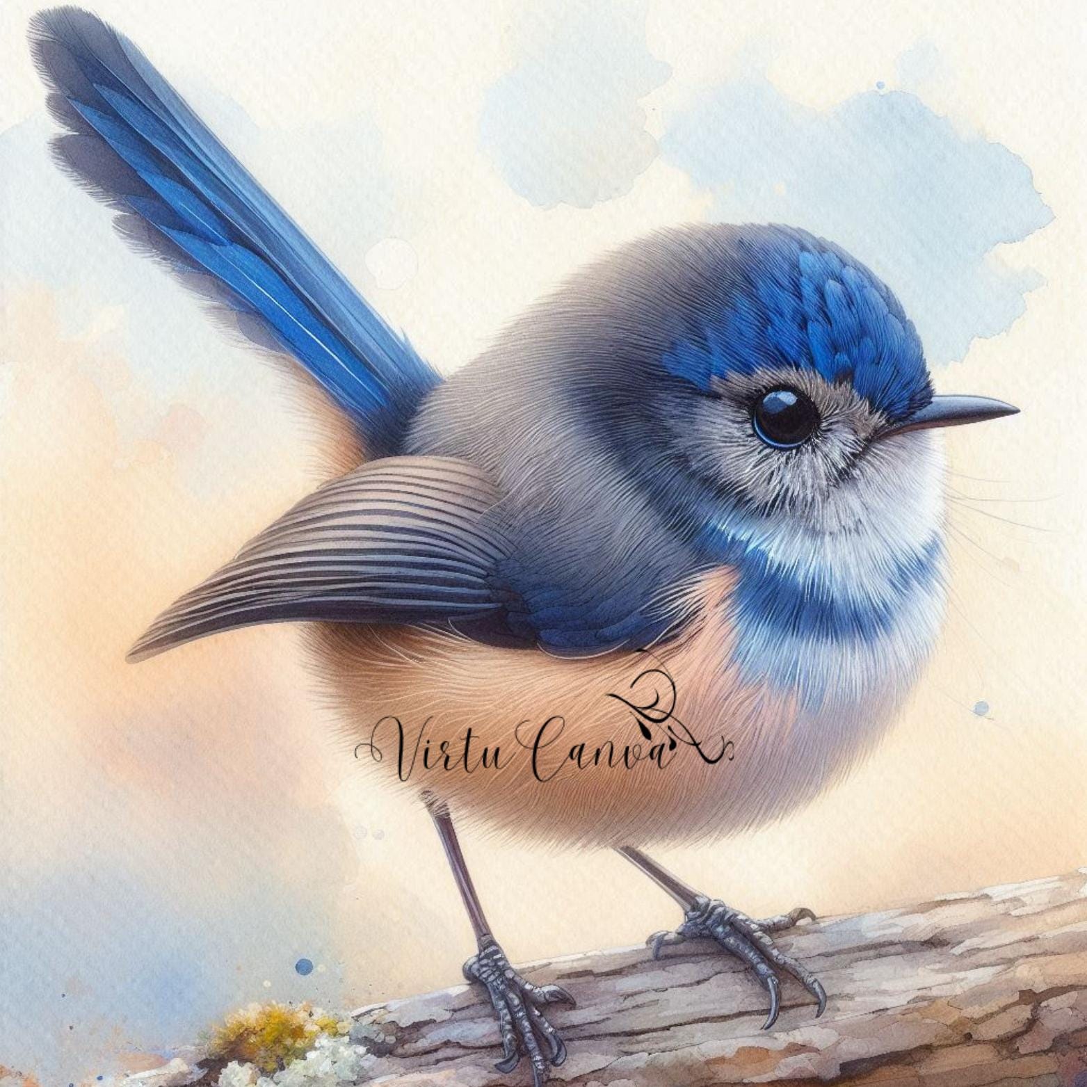 Blue Wren Watercolour Clipart Bundle – Superb Fairy Wren | 15 PNG Instant Download