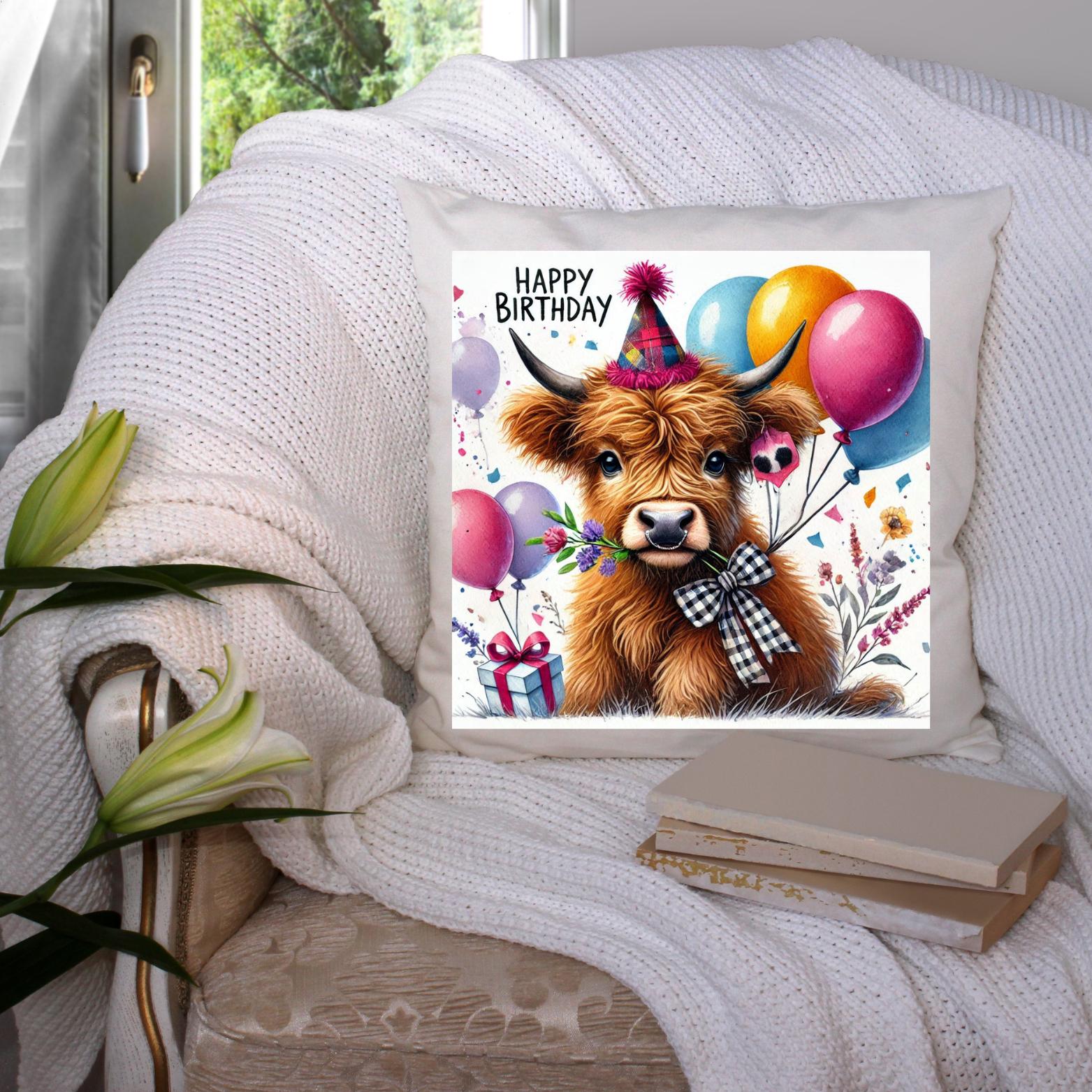 Highland Cow Birthday PNG Clipart, Watercolour Images (Digital Download)