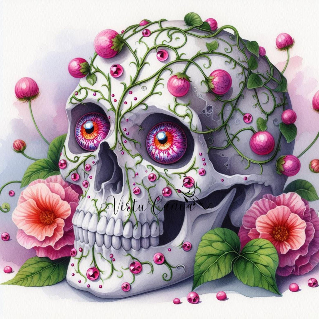Floral Skull Watercolour Clipart Bundle – 12 PNG Instant Download