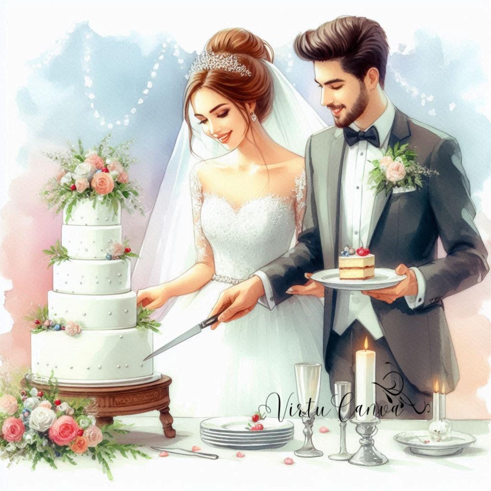 Watercolour Wedding PNG Clipart Bundle | 40 Bride & Groom Digital Images | Instant Download