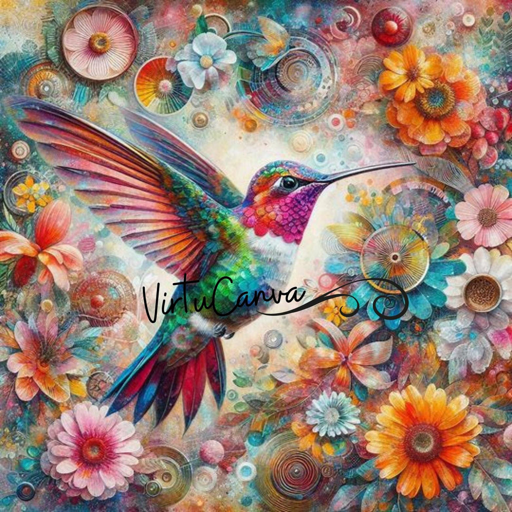 Vibrant Hummingbird Clipart Bundle – Mixed Media Bird PNG | 14 PNG Instant Download