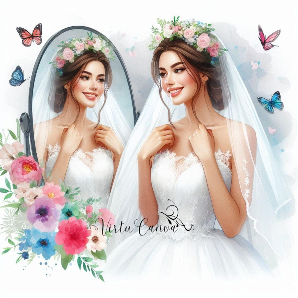 Watercolour Wedding PNG Clipart Bundle | 40 Bride & Groom Digital Images | Instant Download