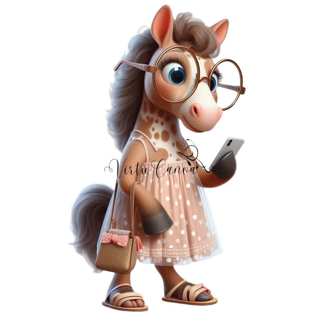 Cute Farm Animals with Glasses Clipart Bundle – 18 PNG Instant Download