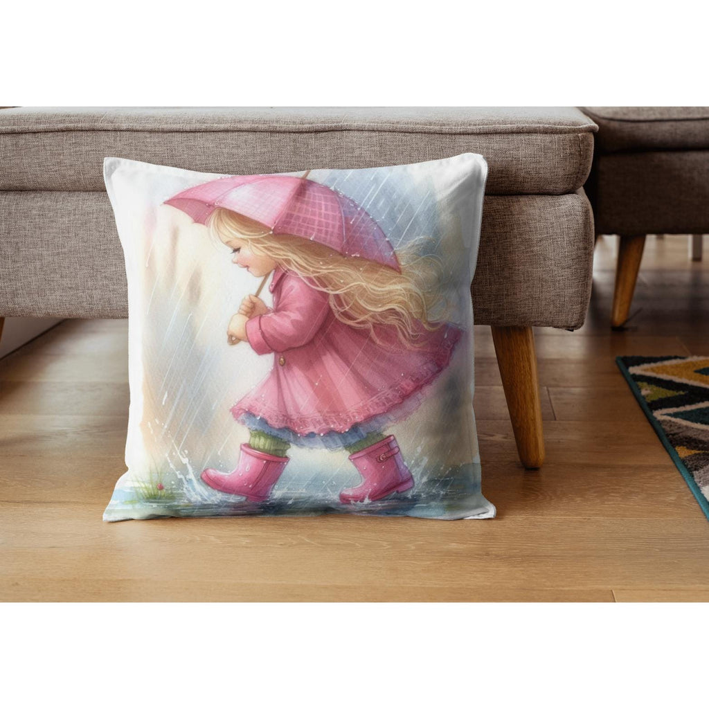 Watercolour Girl in Rain Clipart – Pink Umbrella & Gumboots | 10 PNG Instant Download