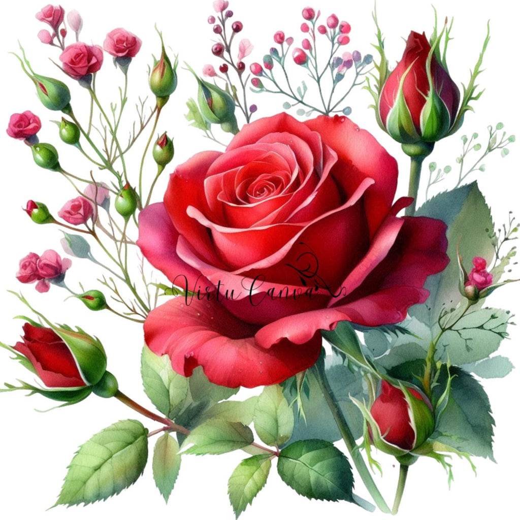 Watercolour Purple Rose PNG Clipart | 12 Flower Digital Images | Instant Download