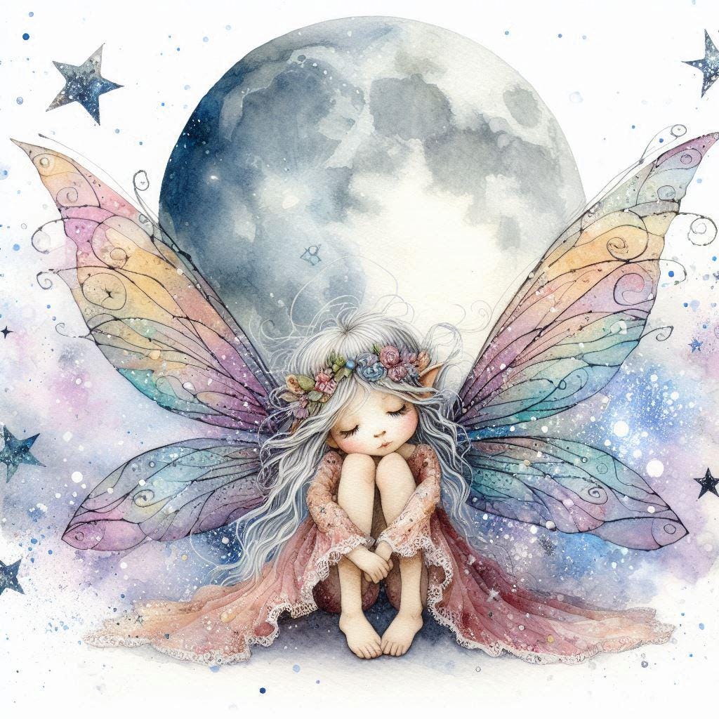 Watercolour Fairy & Moon Clipart Bundle – 9 PNG Instant Download