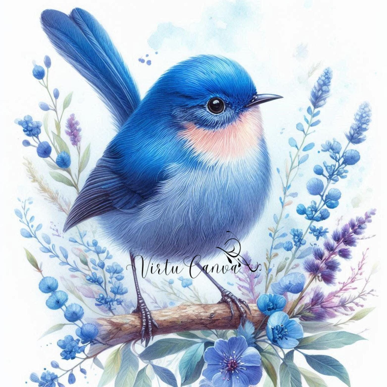 Blue Wren Watercolour Clipart Bundle – Superb Fairy Wren | 15 PNG Instant Download