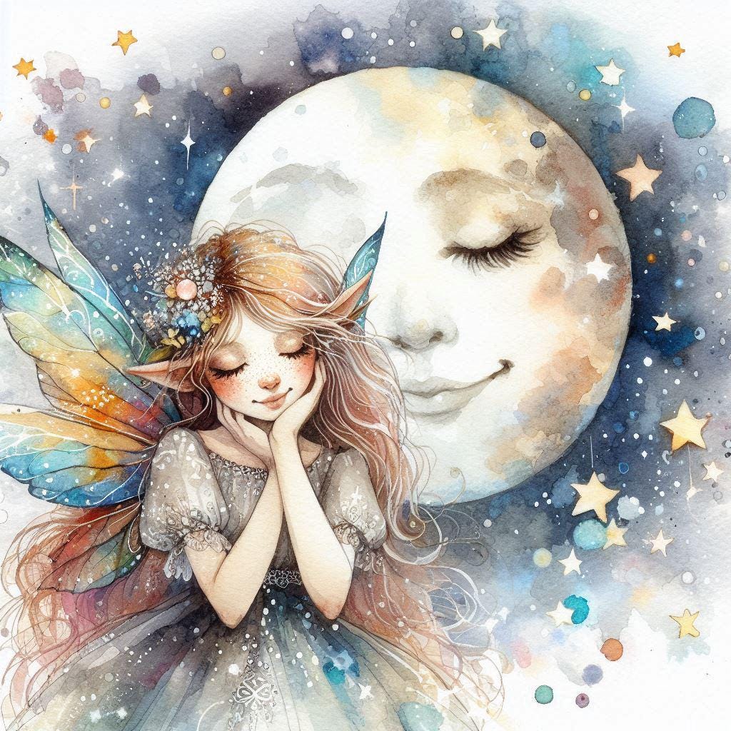 Watercolour Fairy & Moon Clipart Bundle – 9 PNG Instant Download