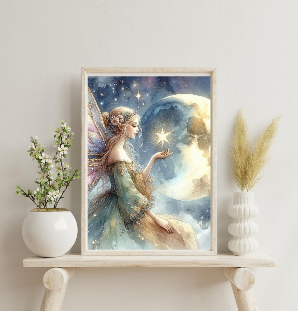 Watercolour Fairy & Moon Clipart Bundle – 9 PNG Instant Download