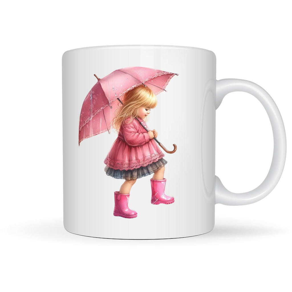 Watercolour Girl in Rain Clipart – Pink Umbrella & Gumboots | 10 PNG Instant Download