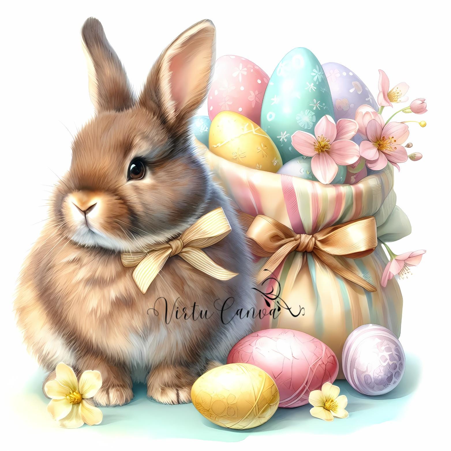 Easter Bunny Watercolor Clipart Bundle – Floral Eggs & Spring Graphics | 18 PNG Instant Download