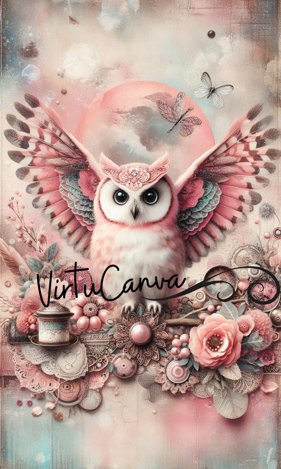 Pink Owl PNG Clipart Bundle, Mixed Media Images (Instant Download)
