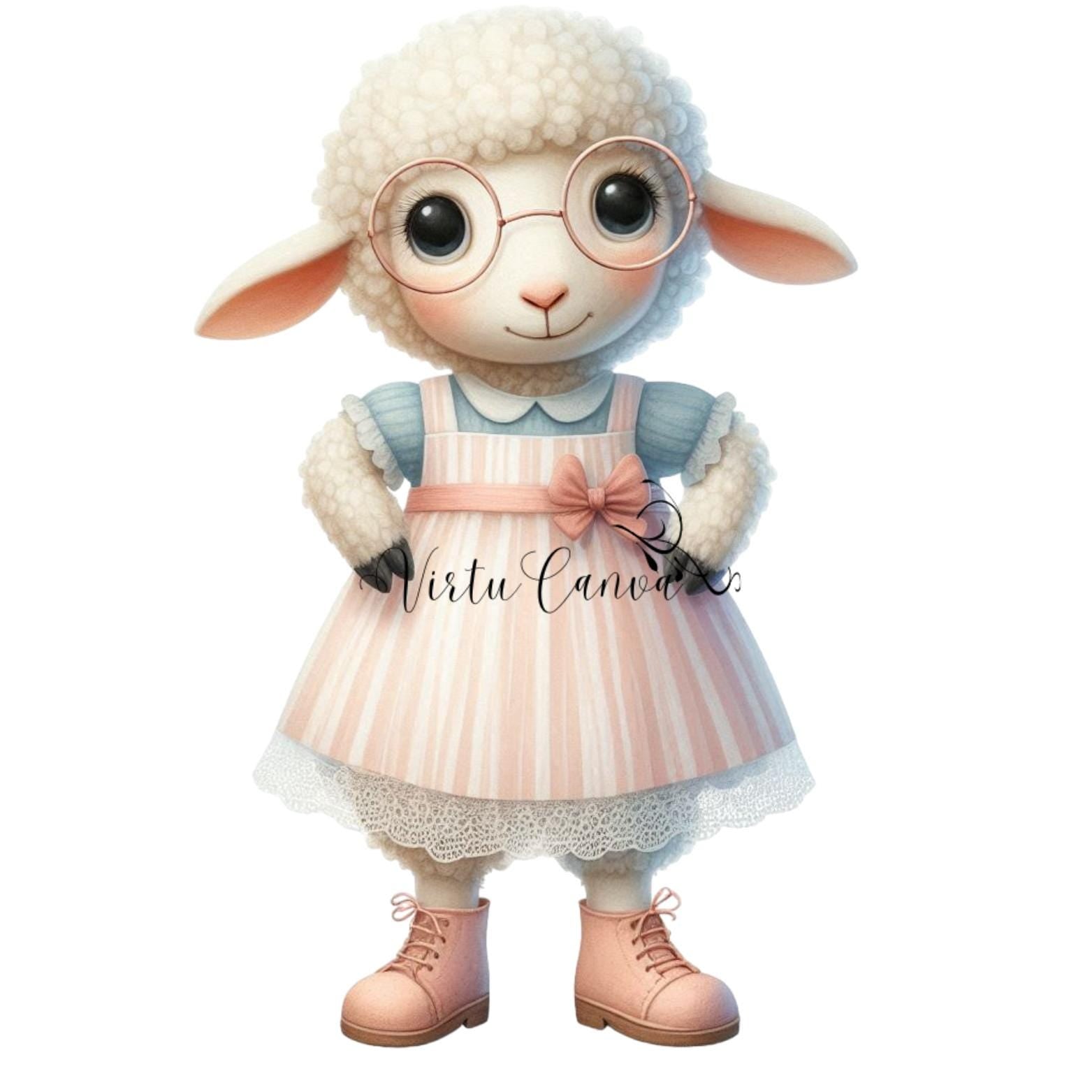 Cute Farm Animals with Glasses Clipart Bundle – 18 PNG Instant Download