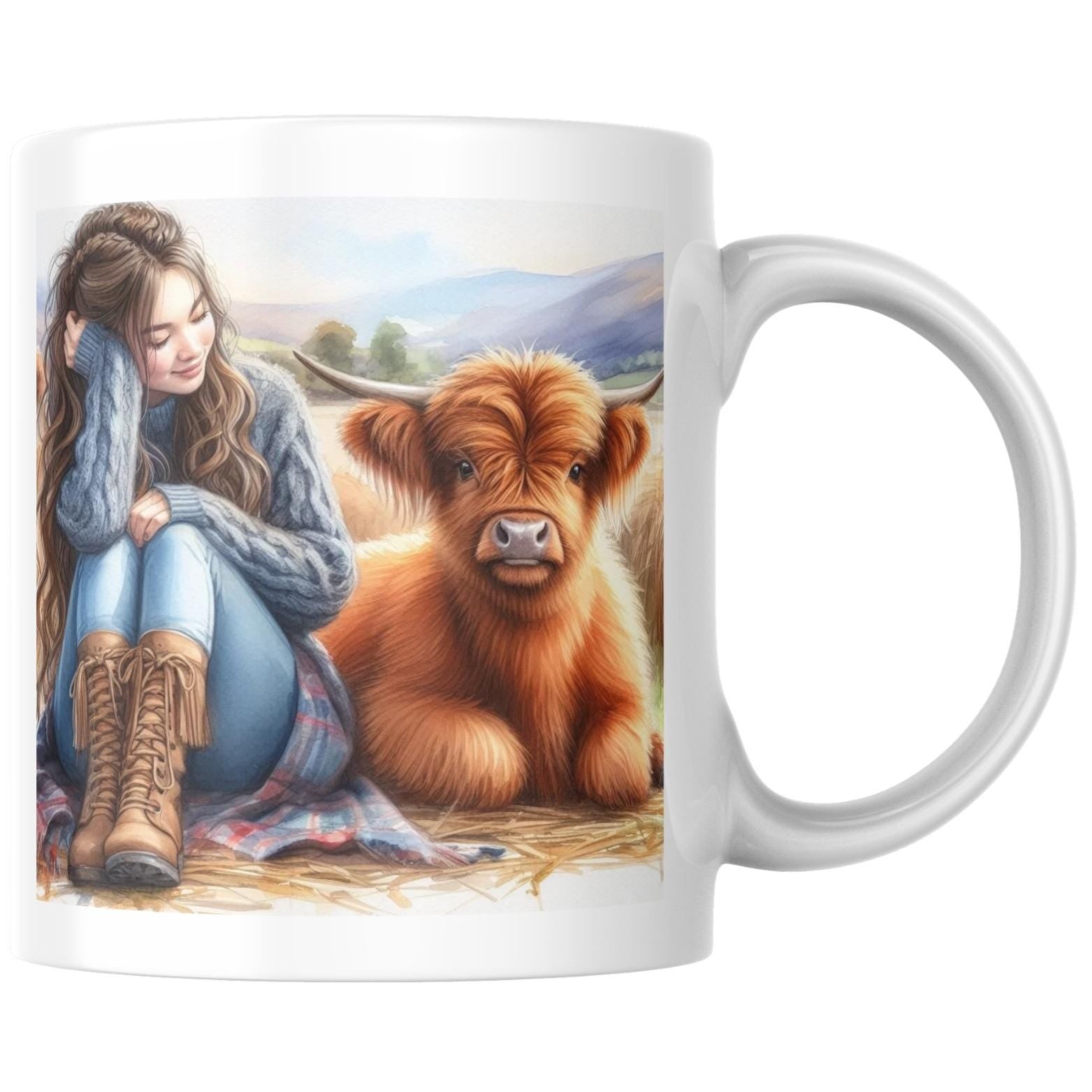 Highland Cow Watercolour Clipart – Girl & Cow | 13 PNG Instant Download