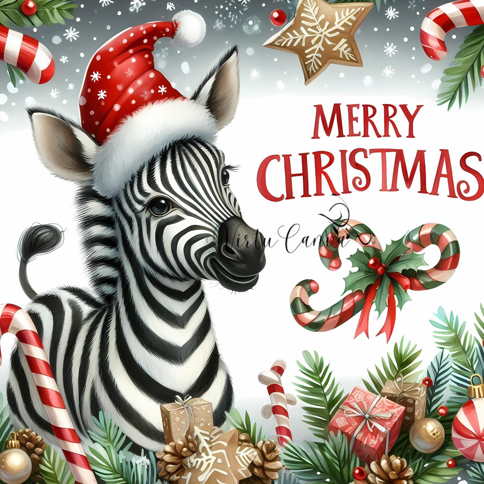 African Christmas Animal Clipart Bundle – Watercolour Safari Xmas | 14 PNG Instant Download