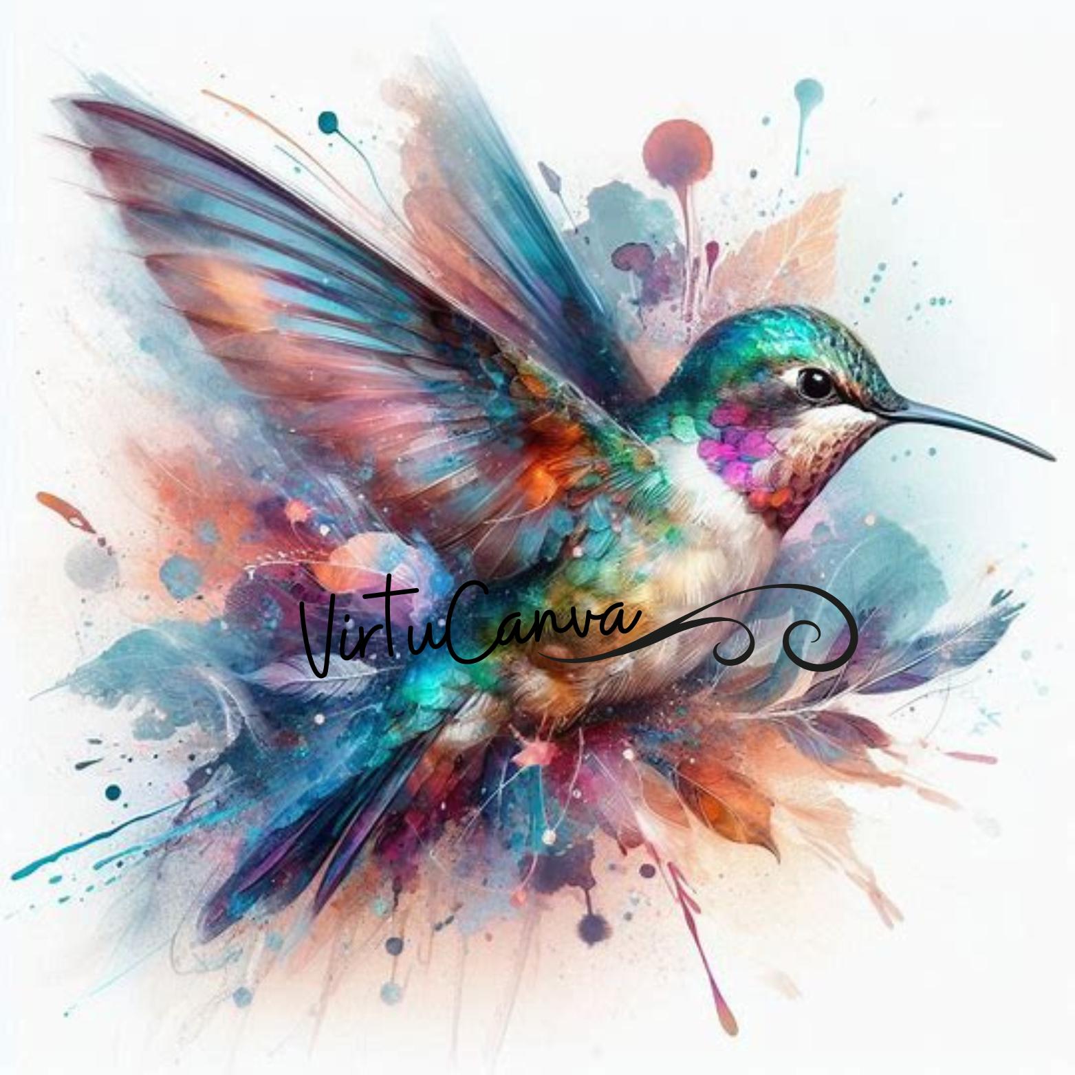 Vibrant Hummingbird Clipart Bundle – Mixed Media Bird PNG | 14 PNG Instant Download