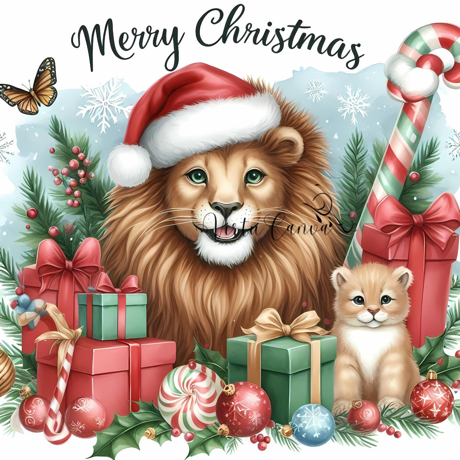 African Christmas Animal Clipart Bundle – Watercolour Safari Xmas | 14 PNG Instant Download