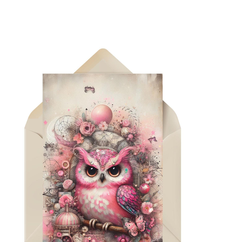Pink Owl PNG Clipart Bundle, Mixed Media Images (Instant Download)