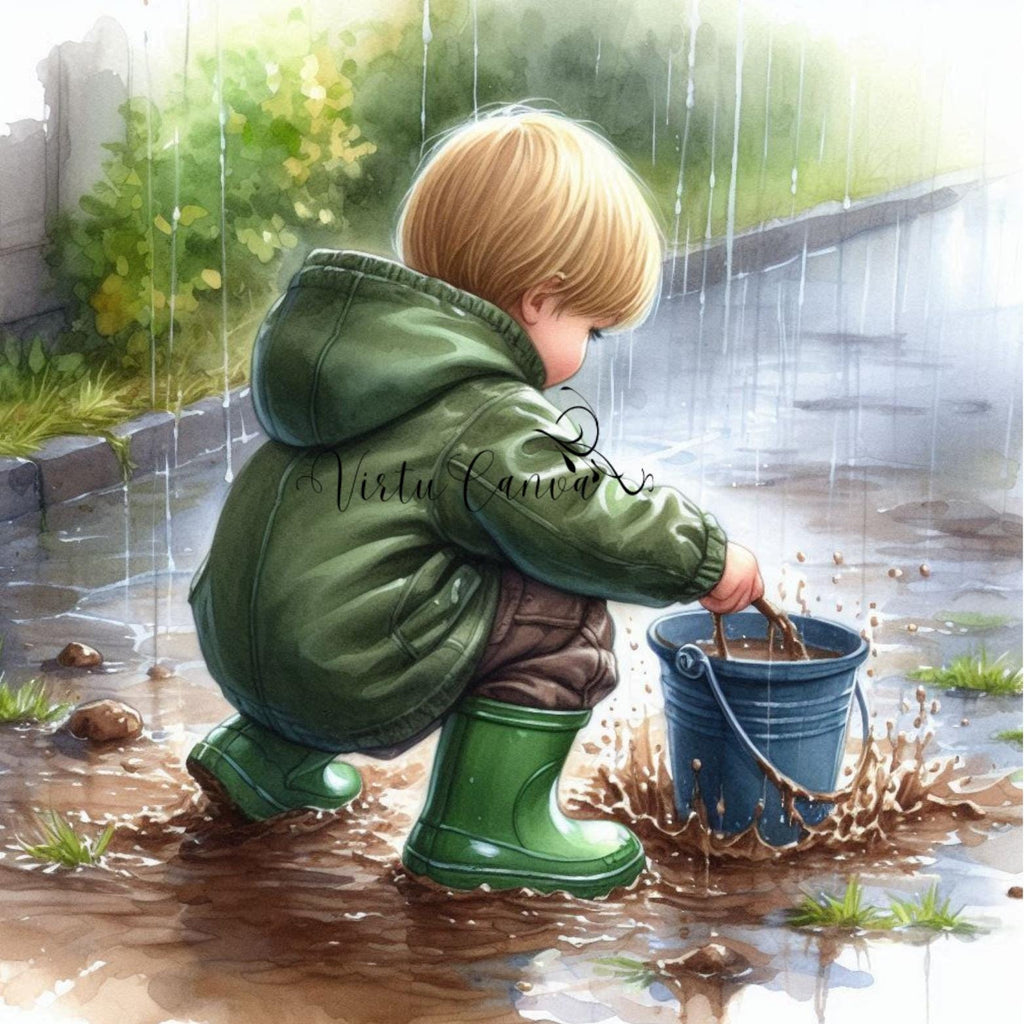 Muddy Puddles Boy PNG Clipart | 10 Rainy Day Digital Images | Instant Download