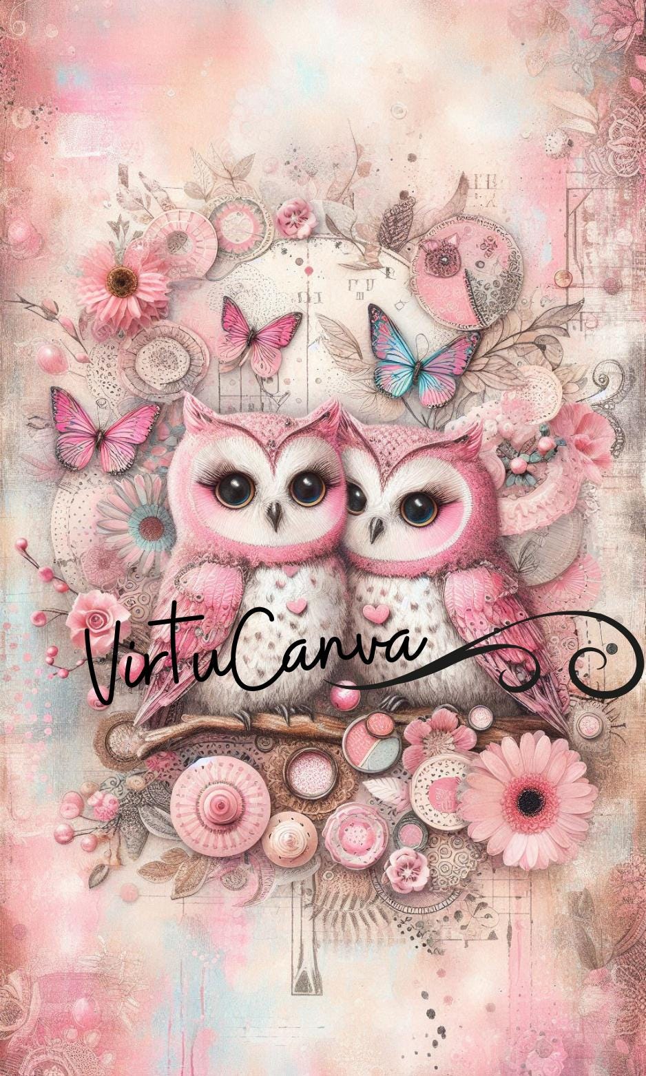 Pink Owl PNG Clipart Bundle, Mixed Media Images (Instant Download)