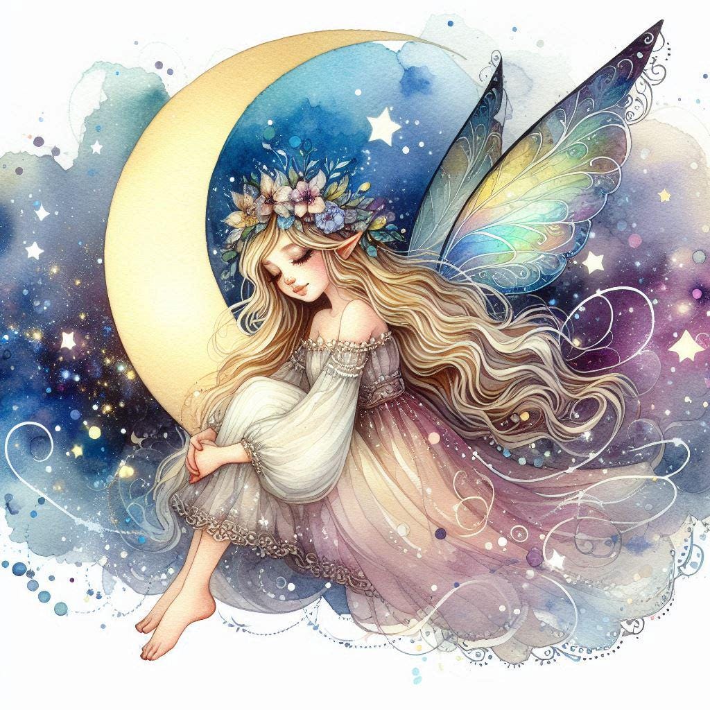 Watercolour Fairy & Moon Clipart Bundle – 9 PNG Instant Download