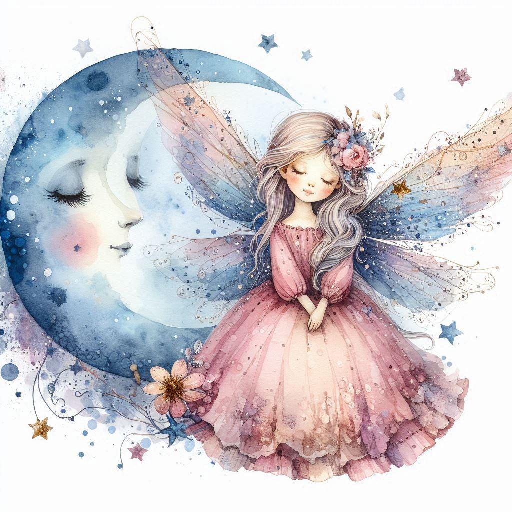Watercolour Fairy & Moon Clipart Bundle – 9 PNG Instant Download