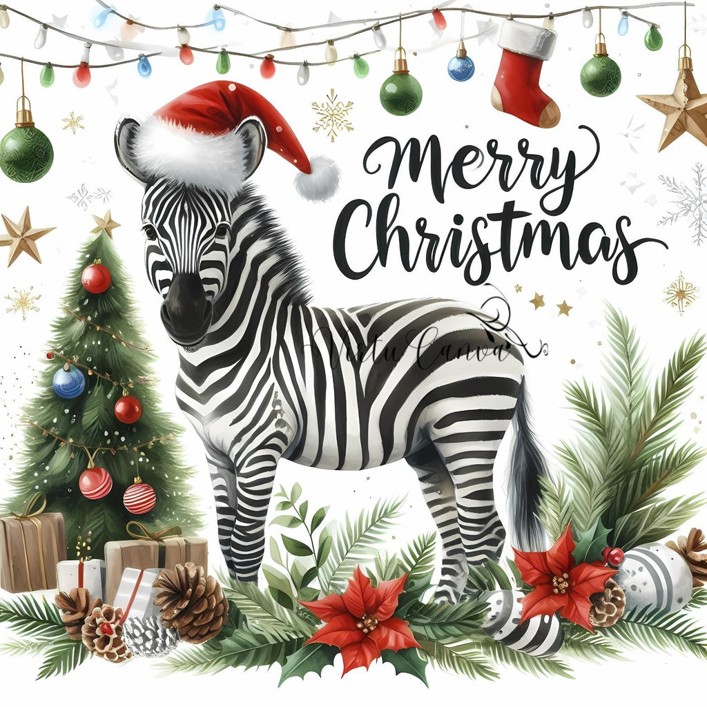 African Christmas Watercolour Clipart Bundle – Safari Animals | 14 PNG Instant Download