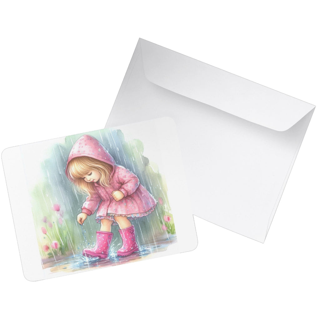 Watercolour Girl in Rain Clipart – Pink Umbrella & Gumboots | 10 PNG Instant Download