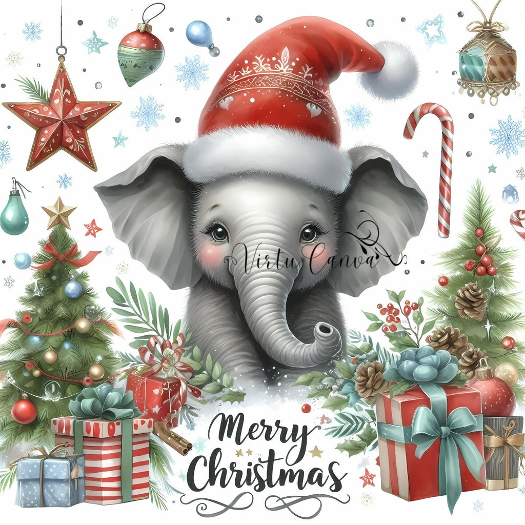 African Christmas Watercolour Clipart Bundle – Safari Animals | 14 PNG Instant Download