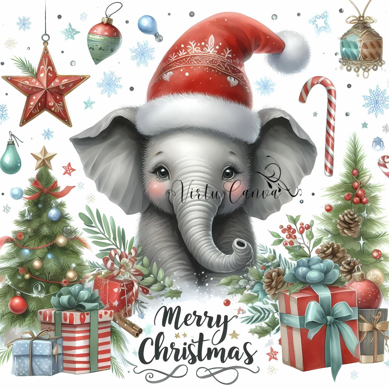 African Christmas Watercolour Clipart Bundle – Safari Animals | 14 PNG Instant Download