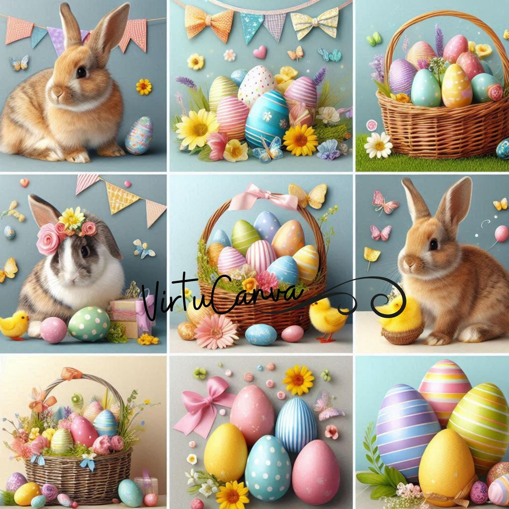 Easter Watercolour Clipart Bundle – Bunny & Eggs | 7 PNG Instant Download