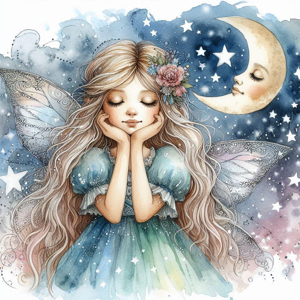Watercolour Fairy & Moon Clipart Bundle – 9 PNG Instant Download