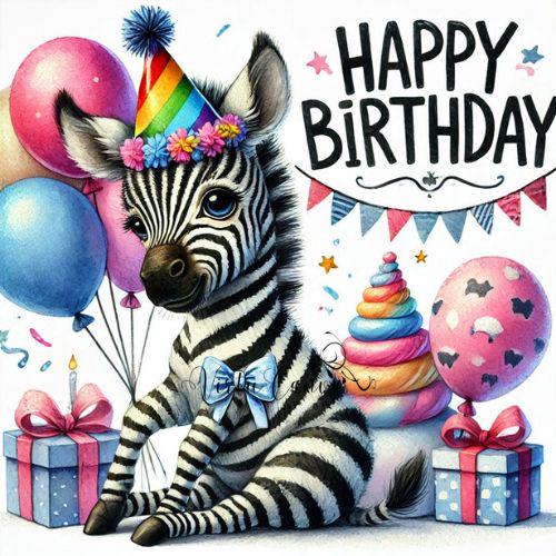 African Animal Happy Birthday Clipart, Watercolour PNG Images (Digital Download)
