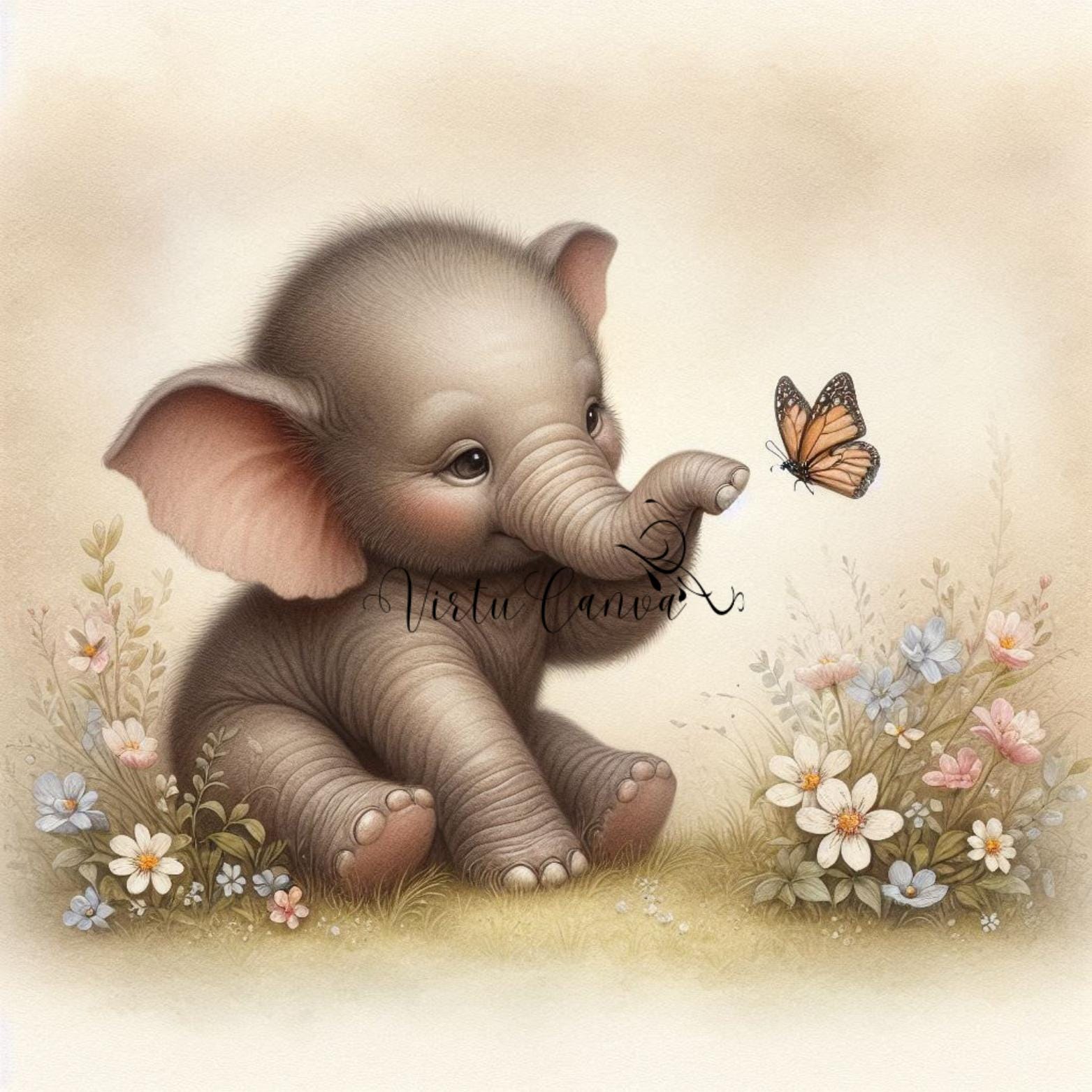 Watercolour Baby Animal Clipart: Butterfly Theme PNG Bundle (Digital Download)