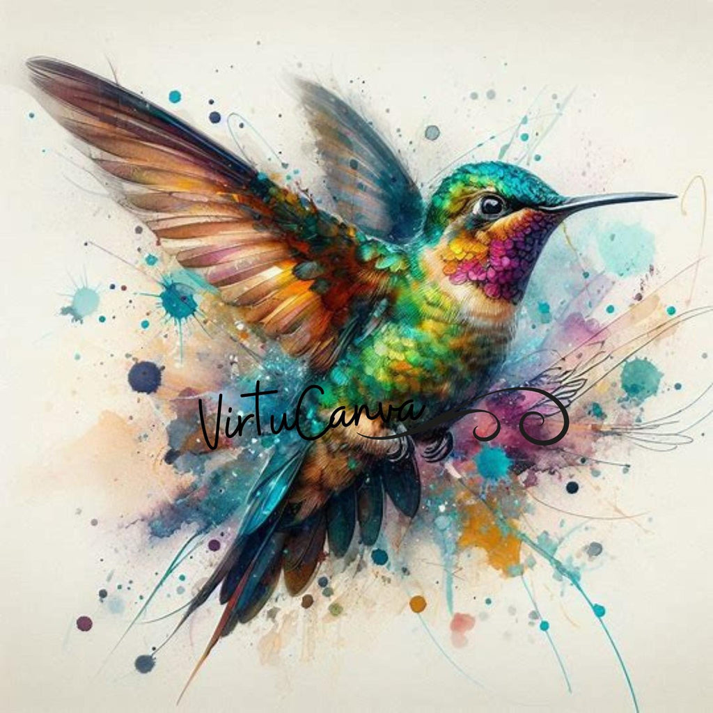 Vibrant Hummingbird Clipart Bundle – Mixed Media Bird PNG | 14 PNG Instant Download