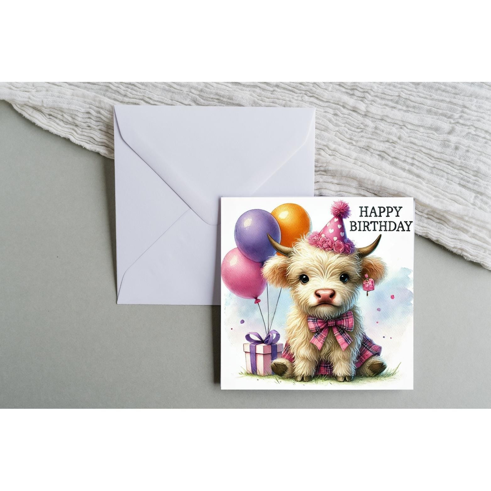 Highland Cow Birthday PNG Clipart, Watercolour Images (Digital Download)