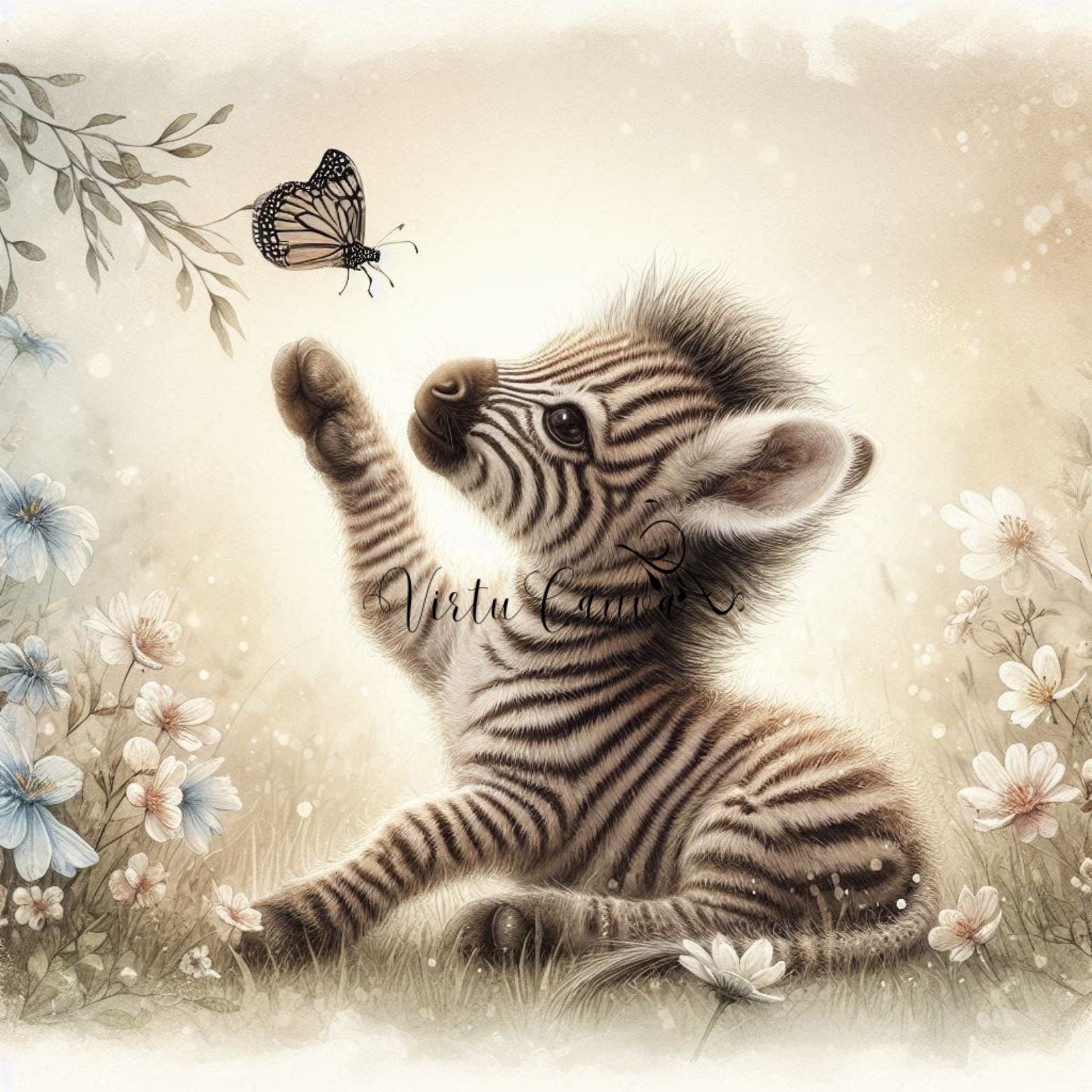 Watercolour Baby Animal Clipart: Butterfly Theme PNG Bundle (Digital Download)