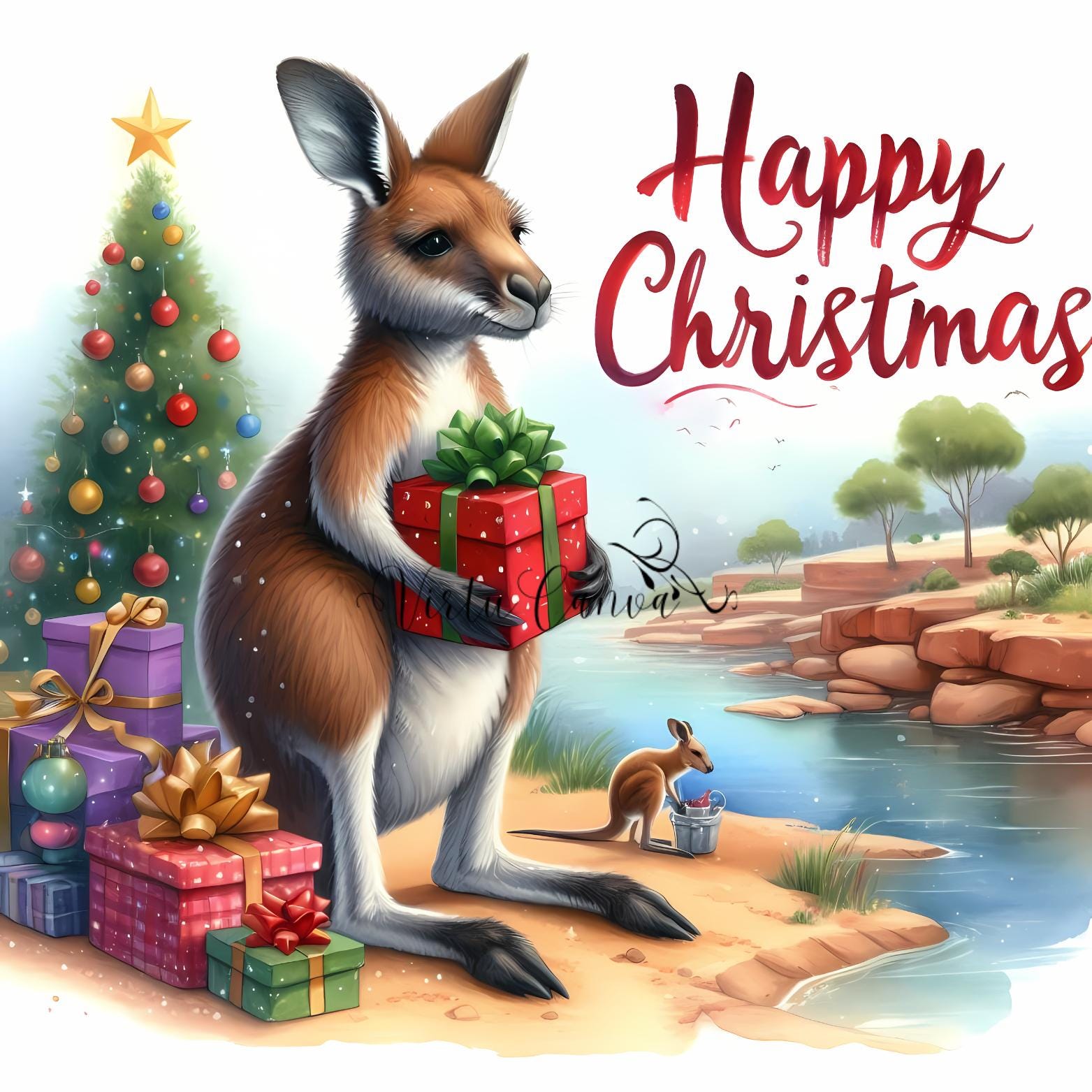 Australian Christmas Animals Watercolour Clipart Bundle – 17 PNG Instant Download
